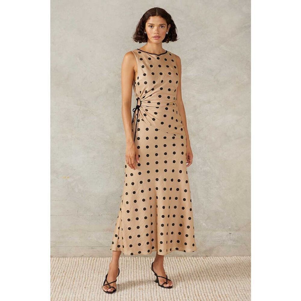 MON RENN LUCINDA MIDI DRESS IN MOCHA POLKA DOT size S NWT$199 - Picture 4 of 11
